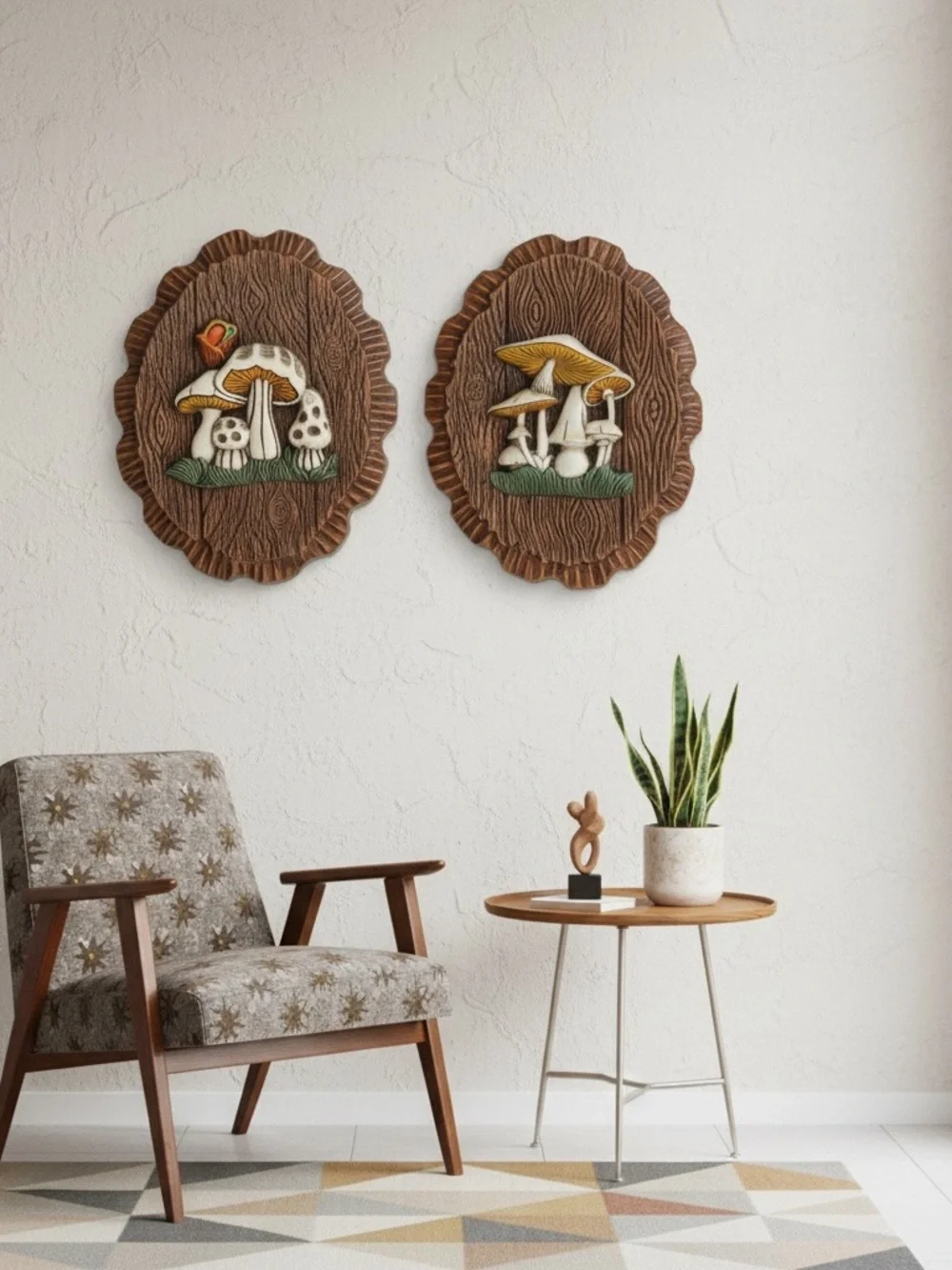 Vintage 2 1970s Mushroom Wall Decor Retro Kitsch Home Art Syroco Styrofoam MCM